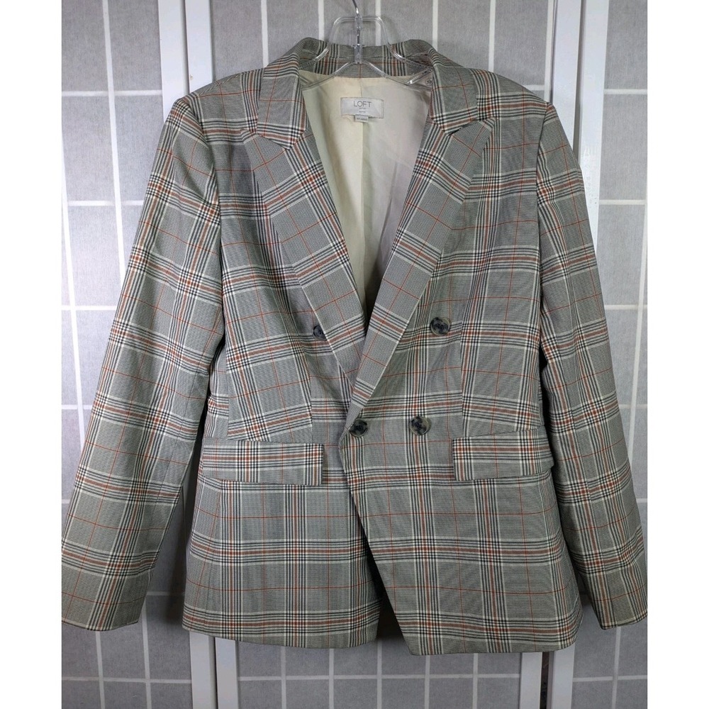 Loft Outlet Womens Blazer Size 6P Grey Plaid Red Black Houndstooth Career Fall
